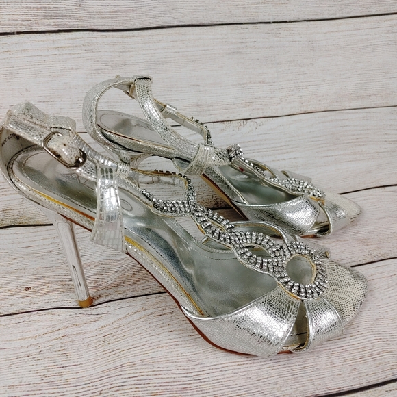 Aldo Silver Sandals Rhinestone Stiletto Wedding 7 - Picture 4 of 9